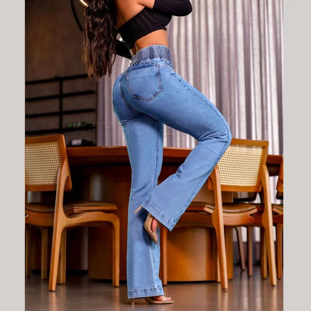 Fashion Straight Elastic Jeans Women Mid Waist Skinny Denim Pants Y2K Trousers Shaping Butt Lift Slim-fit Jeans