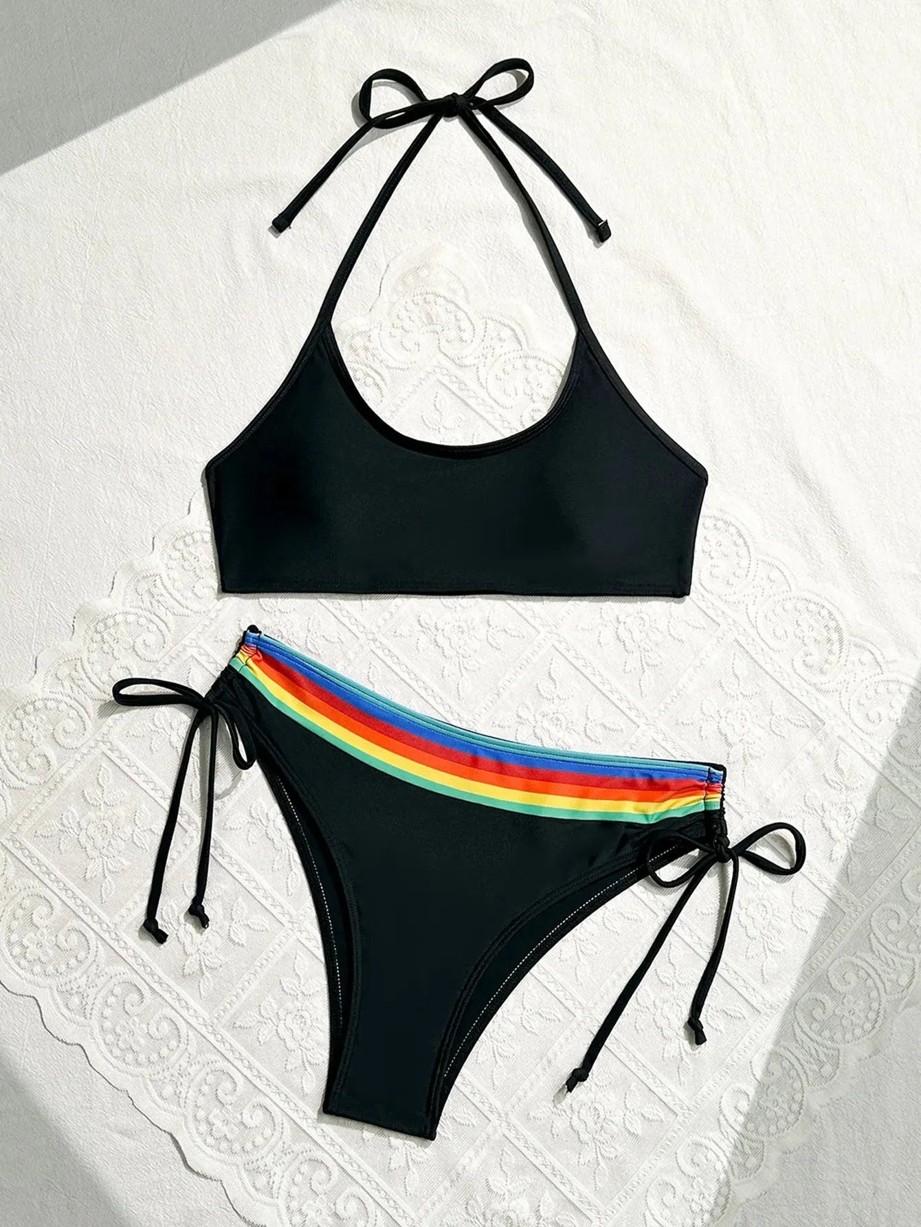 Women's Rainbow Color Bikini Set Sexy Beach Vacation Backless 2 Piece Swimsuit - Shop & Buy