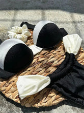 Load image into Gallery viewer, Push Up Black White Patchwork Bikini Sexy Contrast Underwire Ruffles Thong Swimsuit
