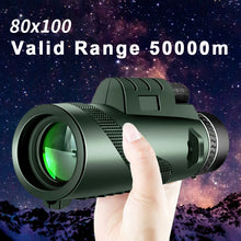 Load image into Gallery viewer, 80x100 HD ZOOM Powerful Monocular Telescope Portable Binoculars Long Range Telescope Hunting Camping With Tripod Phone Clip
