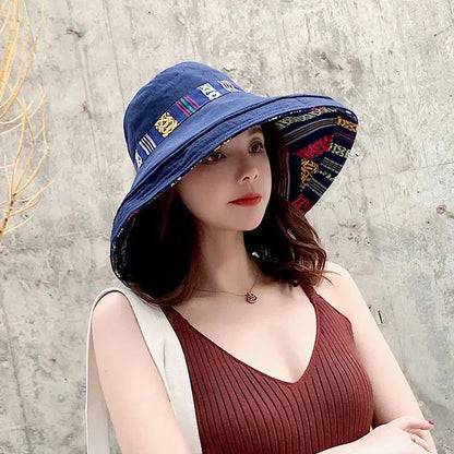 Women's Hat Bucket Hat Fashion All-match Four Seasons Big Brim Panama Basin cap Double-Sided Fisherman Hat - Shop & Buy