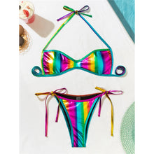 Load image into Gallery viewer, Rainbow Halter Strappy High Leg Cut Bikini Female Swimsuit Women Swimwear Two-pieces Bikini set Bather Bathing Suit
