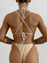 Load image into Gallery viewer, Light Khaki One Piece Women&#39;s Swimsuit Sexy Deep V Hollow Out Bikini Monokini Cross Bandage Backless Bathing Suit
