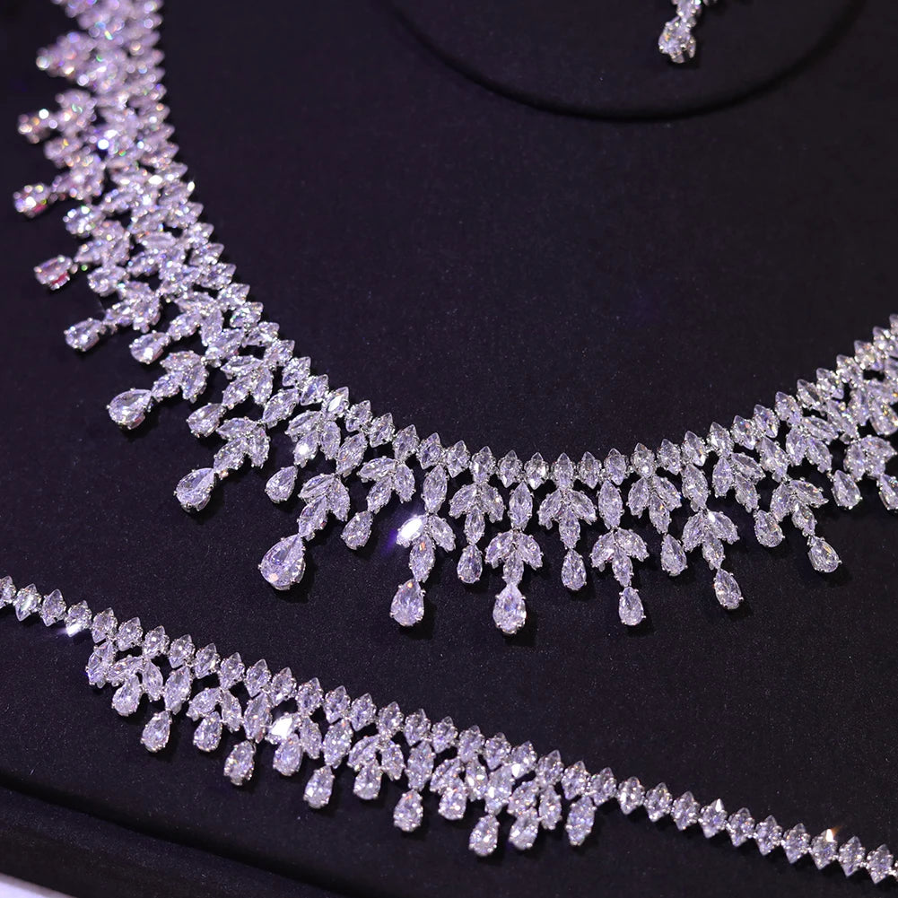 New Jewelry Sets Leaf Design Bridal Necklace Earring Set 5A Cubic Zirconia Femme Ladies Wedding Accessories