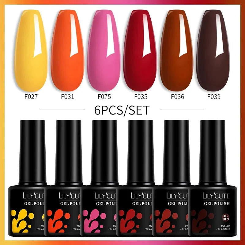 6Pcs/Set Gel Nail Polish Set 7ML Autumn Winter Coffee Color Series Semi Permanent UV Gel Chocolate Nail Art Gel Kit - Shop & Buy