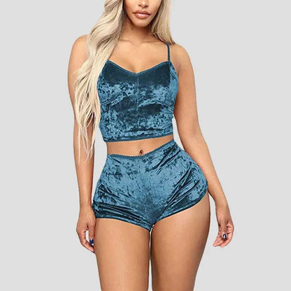 Women's Velvet Polyester Comfortable V-neck Underwear Setcamisole+shorts Pajamas Set - Shop & Buy