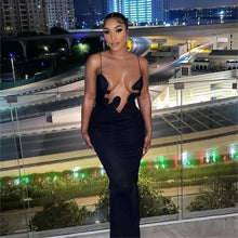 Load image into Gallery viewer, Women Sexy Irregular Deep Plunge Neck Sling Dress Cut Out Summer Bodycon Evening Party Black Homecoming Dress
