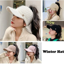 Load image into Gallery viewer, Women New Autumn Winter Warm Rabbit Knitted Hats Outdoor Sports Golf Ponytail Hat Baseball Caps Empty Top Caps
