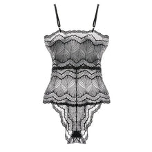 Load image into Gallery viewer, Sheer Hollow Out Sexy Bodysuits Lace Up Cross Bandage Design Lingerie Transparent Mesh Lace Erotic Nightwear
