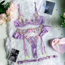 Load image into Gallery viewer, Ruffle Erotic Lingerie Floral Intimate Set Transparent Lace Sexy Fantasy Underwear Luxury Attractive Pushup Bra Outfits
