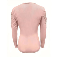 Load image into Gallery viewer, Spring and Autumn Women&#39;s Top Round Neck Button Slim Fit Long Sleeve Hollow Out T-shirt
