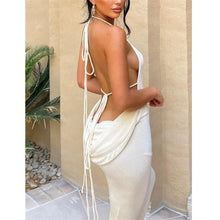 Load image into Gallery viewer, Women Sleeveless Long Bodycon White Maxi Dresses Sexy Elegant Backless Halter Solid Color Cocktail Party Dress
