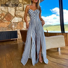 Load image into Gallery viewer, Women  Elegant Sexy Striped Spaghetti Straps Lace Up Sleeveless High Silt Sexy Jumpsuit
