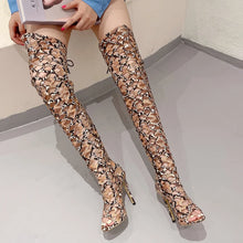 Load image into Gallery viewer, Serpentine Peep Toe Hollow Out Over The Knee Boots Woman Sexy Lace-up Nightclub Party Thin High Heels Shoes
