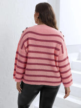 Load image into Gallery viewer, Stripe Plus Size Sweater Women Button O-Neck Large Pullover Ladies Winter Loose Oversize Jumper Big Jerseys Curvy Knitwear
