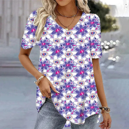 Women's 3d Bohemia Printed T shirts V-neck Short Sleeved Tops Fashion Hawaii Style Blouse Tops - Shop & Buy