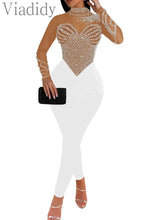 Load image into Gallery viewer, Pearls Rhinestone Romper for Women Jumpsuits Mesh See Through Skinny One Piece Overalls
