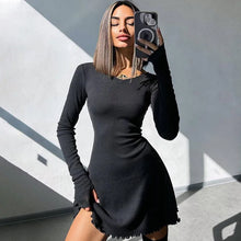 Load image into Gallery viewer, Solid Knitted Mini Dress for Women Elegant Outfits Fall Long Sleeve Bandage A-Line
