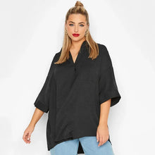 Load image into Gallery viewer, Plus Size V-neck Spring Autumn Elegant Hi Low Blouse Women Loose 3/4 Sleeve Black Tunic Tops Large Size
