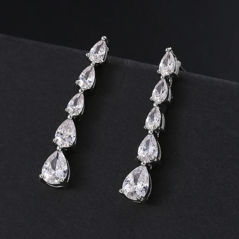 High Quality Teardrop Cubic Zirconia CZ Necklace and Earring Elegant Wedding Bridal Jewelry Set