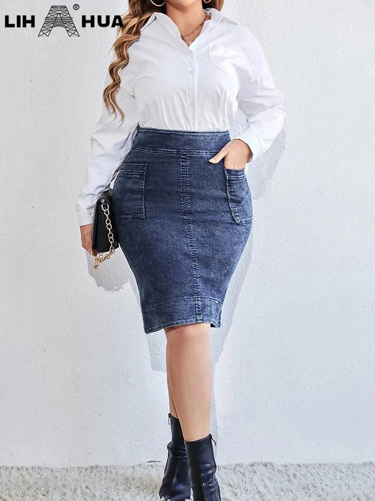 Women's Plus Size Denim Skirt Chic Elegant Skirt For Chubby Women Autumn Cotton Knitted Skirt - Shop & Buy