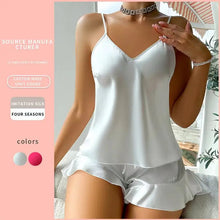 Load image into Gallery viewer, 2pcs Sexy Silk Soild Color Suspender and Short V-Neck Sleeveness Sling Breathable Thin Women Nightdress
