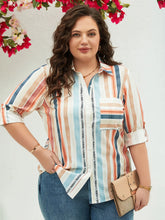 Load image into Gallery viewer, Plus size collar button up shirt, spring casual short sleeved shirt, women&#39;s plus size clothing
