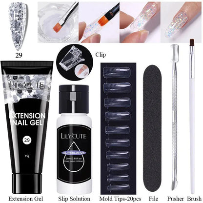 15ml Extension Gel Nail Polish Set Quick Nail Prolong With Extend Mold Nail Tips Acrylic Solution Manicure Tools Kit - Shop & Buy