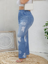 Load image into Gallery viewer, Women&#39;s Plus Size Loose Trousers Imitation Jeans Print Flower Pattern Wide Leg Pants
