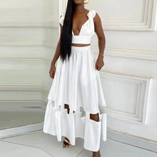 Load image into Gallery viewer, New Temperament Solid Color Club Party Set Sexy Lady V-Neck Strap Top and Long Skirt Suit
