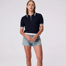 Load image into Gallery viewer, Summer Short Sleeve Polo Shirt Women Classic Striped Knit Polo Shirts Pullover Zipper
