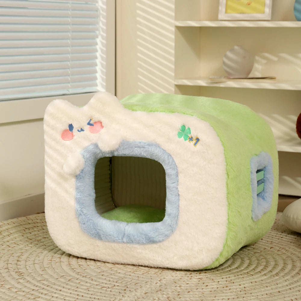 Cute Cat Bed Warm Pet House Kitten Cave Cushion Comfort Cat House Tent Puppy Nest Small Dog Mat Supplies Bed for Cats