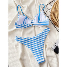 Load image into Gallery viewer, Striped Underwired Brazilian High Cut Bikini Female Swimsuit Women Swimwear Two-pieces Bikini set Bather Bathing Suit
