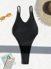 Load image into Gallery viewer, Solid Color Black One Piece Swimsuit for Women Sexy V-neck Suspender Backless Monokini
