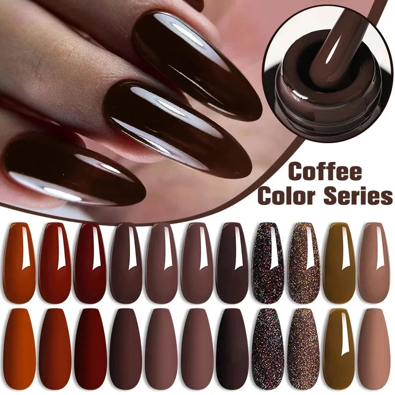 6Pcs/Set Gel Nail Polish Set 7ML Autumn Winter Coffee Color Series Semi Permanent UV Gel Chocolate Nail Art Gel Kit - Shop & Buy