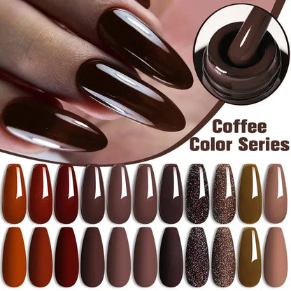 6Pcs/Set Gel Nail Polish Set 7ML Autumn Winter Coffee Color Series Semi Permanent UV Gel Chocolate Nail Art Gel Kit - Shop & Buy