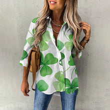 Load image into Gallery viewer, Spring Women&#39;s Blouse Long Sleeves Lucky Clover Printed Fashion Casual Button Down Shirts
