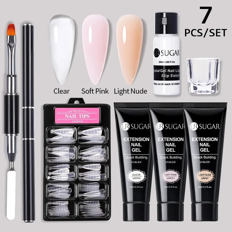 Acrylic UV Gel Extension Nail Gel Kit Nude Glitter Color Fast Building Gel Nail Polish All For Manicure Nail Art Design - Shop & Buy