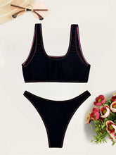 Load image into Gallery viewer, Sexy Black Patchwork Women&#39;s Swimsuit Push Up Crop Top High Waist Bikini Set
