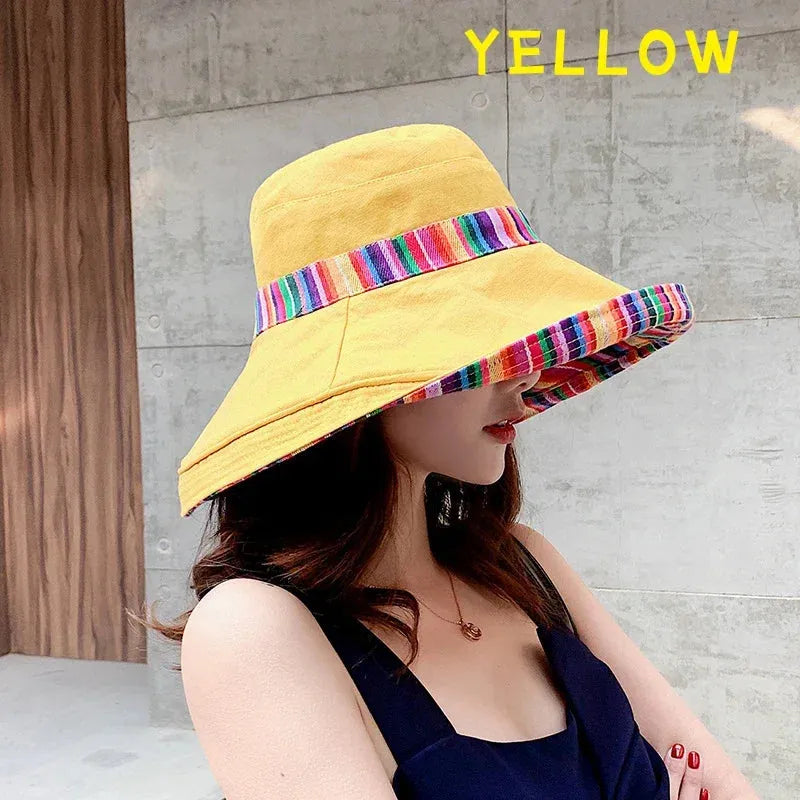 Women's Hat Bucket Hat Fashion All-match Four Seasons Big Brim Panama Basin cap Double-Sided Fisherman Hat - Shop & Buy