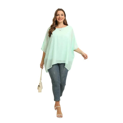 Womens Plus Size Elegant Summer Blouse Batwing Sleeve Oversized Chiffon Blouse Scoop Neck Large Size Casual Tunic Top Shirt 4XL - Shop & Buy