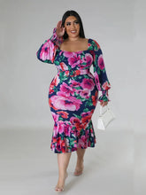 Load image into Gallery viewer, Plus Size Dresses for Women Summer Holiday Clothing Floral Print Off Shoulder Maxi Dress
