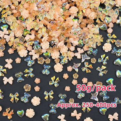 500-600pcs Bow Flower Nail Art Resin Decorations Mix Shapes Nail Charms Press on Manicure Supplies - Shop & Buy