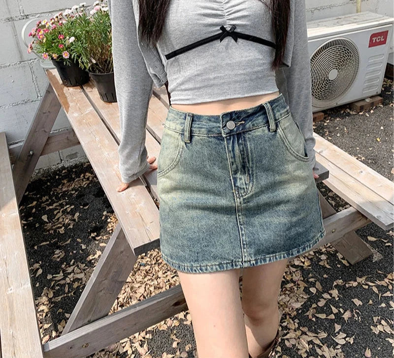 Summer Fashion Women's Casual High Waist Loose Sexy Street Versatile Skirt American Retro Nostalgic A-Line Denim Skirt