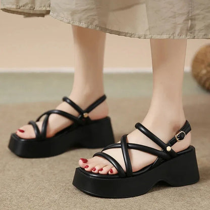 Women's Summer Chunky Platform Sandals Fashion Cross Strap Gladiator Shoes Woman Thick Bottom Wedge Heel Sandals - Shop & Buy