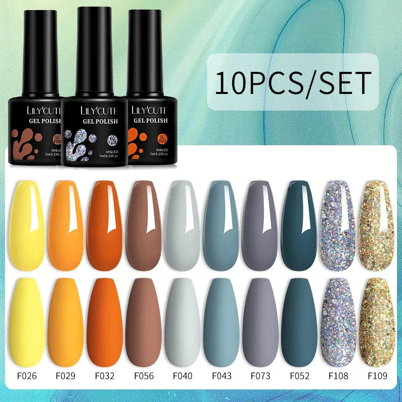 10PCS/Set Gel Nail Polish Brown Earth Coffee Color Series Gel Semi Permanent UV LED Gel Nail Art Soak Off Nail Gel Set - Shop & Buy