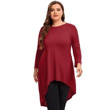 Load image into Gallery viewer, Plus Size Long Sleeve Elegant Spring Autumn Tunic Tops Women Long Hi Low Fit Flare Swing Blouse Large Size
