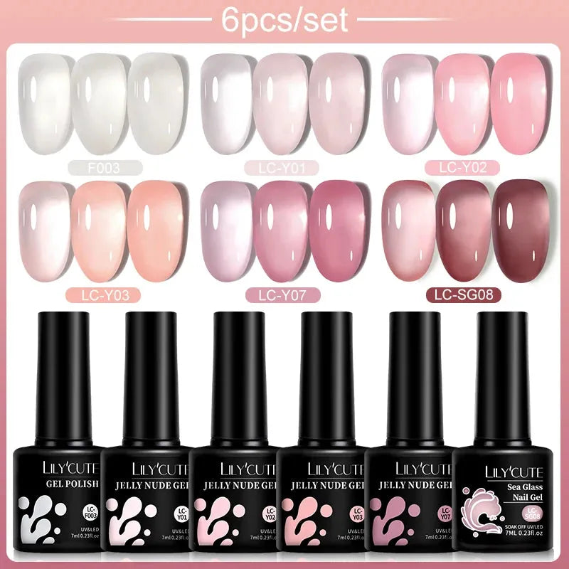 6PCS/SET Color Nail Gel Polish Set Kits Base Top Coat Varnish Soak Off UV Gel LED Semi Permanent All For Manicure - Shop & Buy