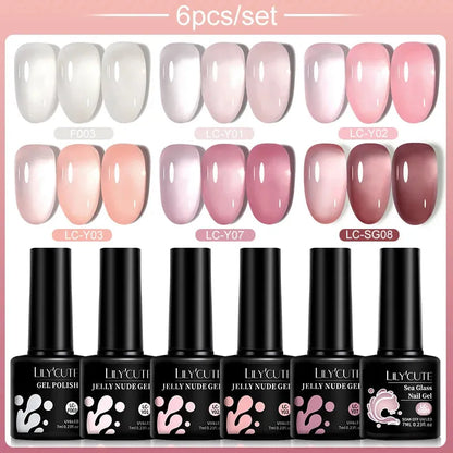 6PCS/SET Color Nail Gel Polish Set Kits Base Top Coat Varnish Soak Off UV Gel LED Semi Permanent All For Manicure - Shop & Buy