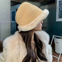 Load image into Gallery viewer, Fluffy Bucket Hat Women Winter Warm Thicken Cold Protection Fisherman Cap High Quality Plush Thieken Fashion Ladies Panama Hat
